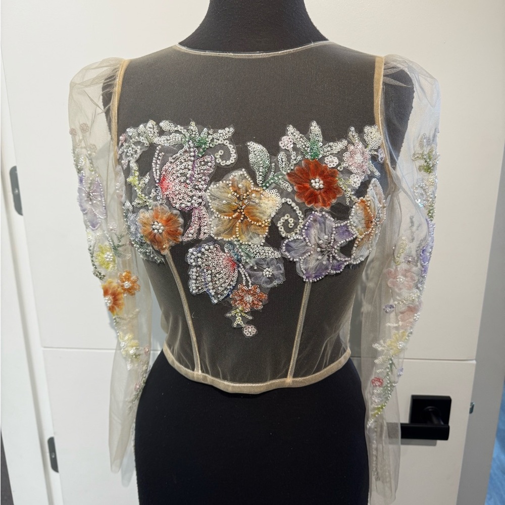 Embellished hand beaded Floral Sheer dress/wedding gown topper NWT SIZE 6